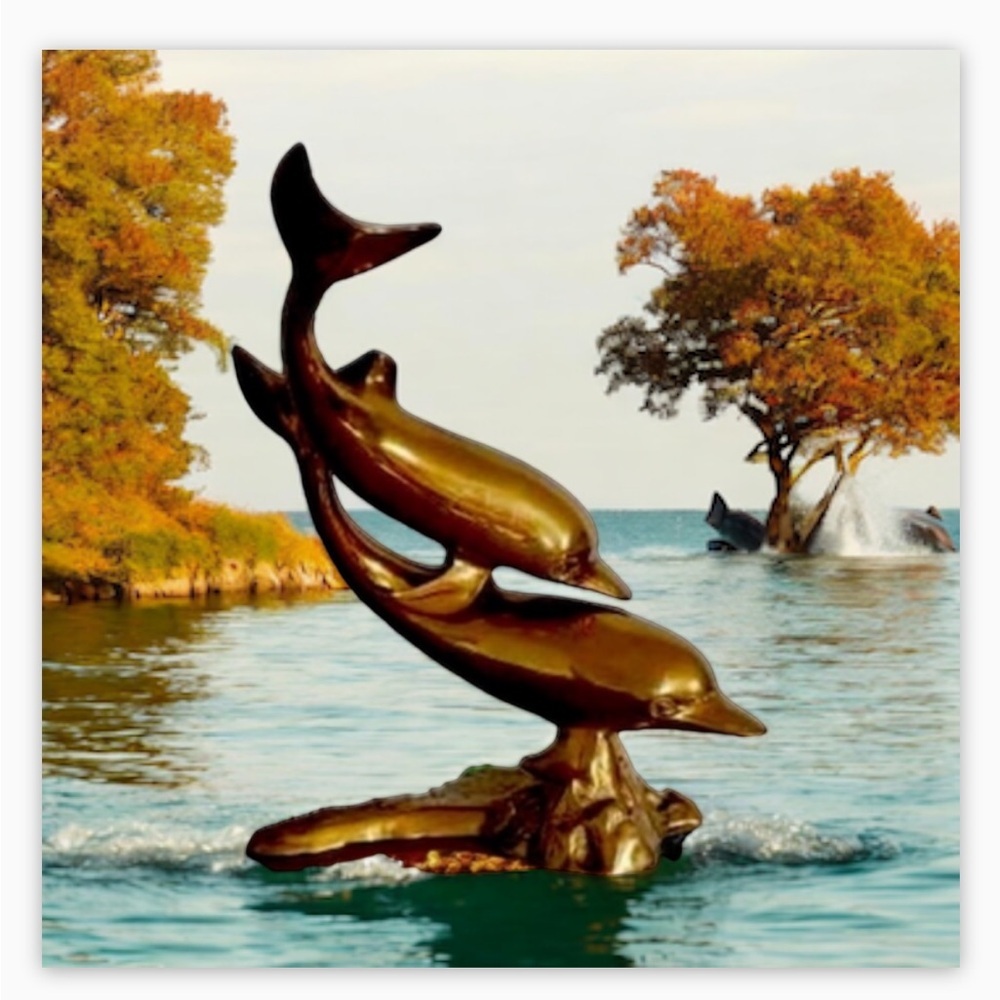 Large VTG Brass Swimming Dolphin Sculpture on footed mount -Great condition! - Picture 3 of 12